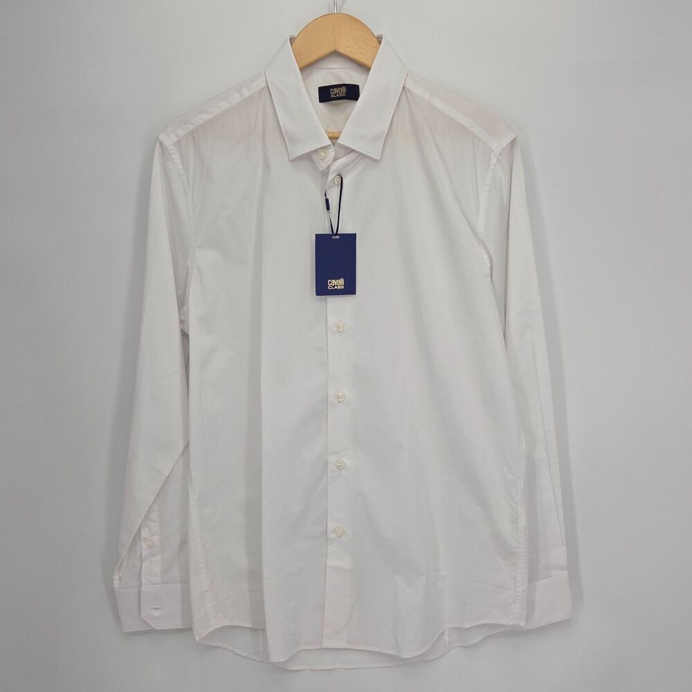 New Class Roberto Cavalli Dress Shirt Mens 43 / 17 White Slim Fit Stretch